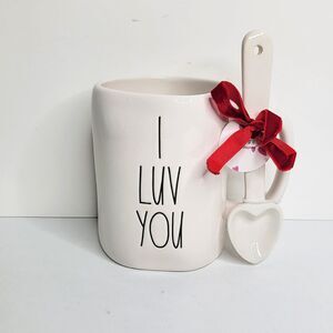 Rae Dunn I LUV YOU With Valentine Heart Shaped Spoon Valentine's Day Mug - NEW
